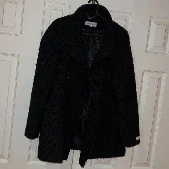 Calvin Klein black tweed Wool Pea Coat Sz 10 - Picture 3 of 17